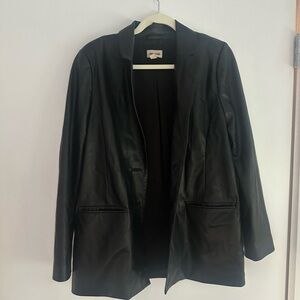 Open Edit Oversized Black Vegan Leather Blazer Jacket - Women's